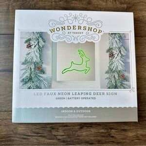 Wondershop LED Neon Green Leaping Reindeer Sign - NEW - 10.5 in Tall - Timer